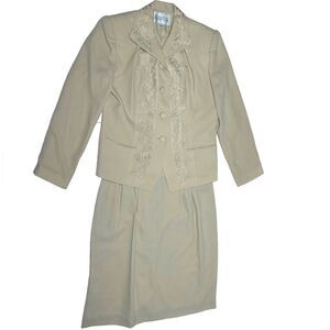 Vintage Executive Collection Tan Nude Skirt Suit Set Matching Blazer Formal